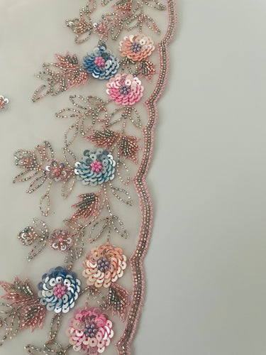 Handmade Premium Organza Saree | Pale Pink | Hand Embroidery | Ships from California